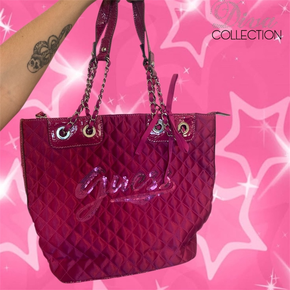 Vintage Y2k Guess Dark Pink Sequin Shoulder Bag